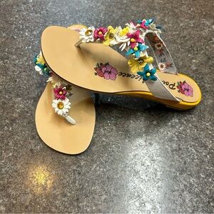 Poetic License Colorful 3D Floral Design T-Strap Thong Sandals Boho Summer Beach